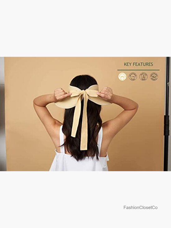 UPF 50+ Wide Brim Sun Visor, Packable Straw Beach Hat main image 5